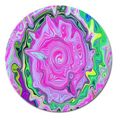 Groovy Pink, Blue And Green Abstract Liquid Art Magnet 5  (round) by myrubiogarden