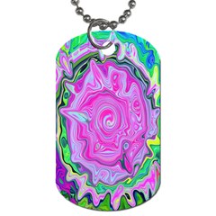 Groovy Pink, Blue And Green Abstract Liquid Art Dog Tag (two Sides) by myrubiogarden