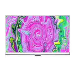 Groovy Pink, Blue And Green Abstract Liquid Art Business Card Holder by myrubiogarden