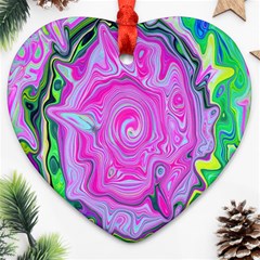 Groovy Pink, Blue And Green Abstract Liquid Art Heart Ornament (two Sides)