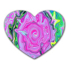 Groovy Pink, Blue And Green Abstract Liquid Art Heart Mousepads by myrubiogarden