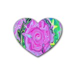 Groovy Pink, Blue And Green Abstract Liquid Art Rubber Coaster (Heart)  Front