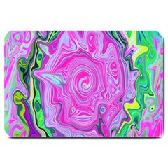 Groovy Pink, Blue And Green Abstract Liquid Art Large Doormat  by myrubiogarden