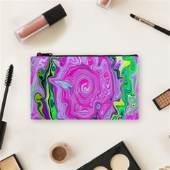 Groovy Pink, Blue And Green Abstract Liquid Art Cosmetic Bag (small) by myrubiogarden