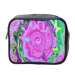 Groovy Pink, Blue And Green Abstract Liquid Art Mini Toiletries Bag (two Sides) by myrubiogarden