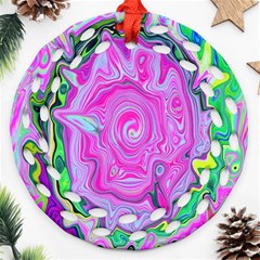 Groovy Pink, Blue And Green Abstract Liquid Art Ornament (round Filigree)