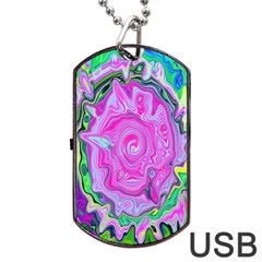 Groovy Pink, Blue And Green Abstract Liquid Art Dog Tag Usb Flash (two Sides) by myrubiogarden