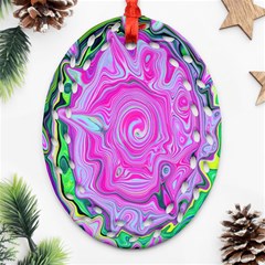 Groovy Pink, Blue And Green Abstract Liquid Art Ornament (oval Filigree)