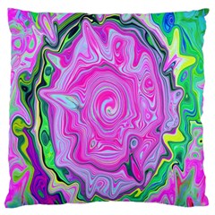 Groovy Pink, Blue And Green Abstract Liquid Art Large Cushion Case (two Sides) by myrubiogarden