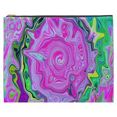 Groovy Pink, Blue And Green Abstract Liquid Art Cosmetic Bag (xxxl) by myrubiogarden