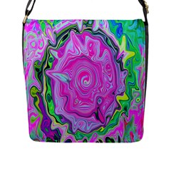 Groovy Pink, Blue And Green Abstract Liquid Art Flap Closure Messenger Bag (l) by myrubiogarden