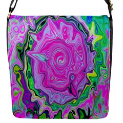 Groovy Pink, Blue And Green Abstract Liquid Art Flap Closure Messenger Bag (s) by myrubiogarden