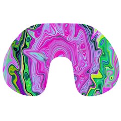 Groovy Pink, Blue And Green Abstract Liquid Art Travel Neck Pillows by myrubiogarden