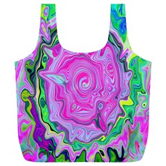 Groovy Pink, Blue And Green Abstract Liquid Art Full Print Recycle Bag (xl) by myrubiogarden