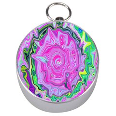 Groovy Pink, Blue And Green Abstract Liquid Art Silver Compasses by myrubiogarden