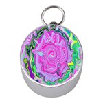 Groovy Pink, Blue And Green Abstract Liquid Art Mini Silver Compasses Front