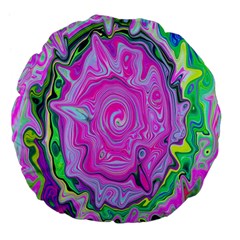 Groovy Pink, Blue And Green Abstract Liquid Art Large 18  Premium Flano Round Cushions