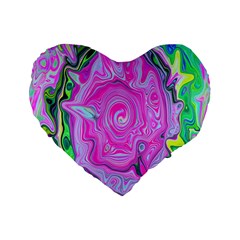 Groovy Pink, Blue And Green Abstract Liquid Art Standard 16  Premium Flano Heart Shape Cushions by myrubiogarden