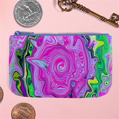 Groovy Pink, Blue And Green Abstract Liquid Art Large Coin Purse by myrubiogarden