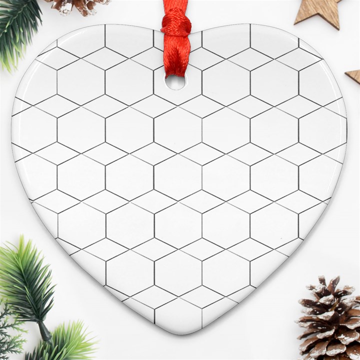 Honeycomb pattern black and white Ornament (Heart)