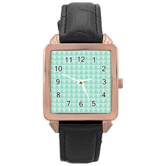 Mint Triangle Shape Pattern Rose Gold Leather Watch  by picsaspassion