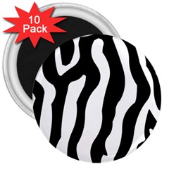 Zebra Horse Pattern Black And White 3  Magnets (10 Pack)  by picsaspassion