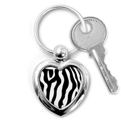 Zebra Horse Pattern Black And White Key Chains (heart)  by picsaspassion