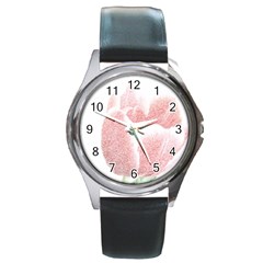 Tulip Red And White Pen Drawing Round Metal Watch by picsaspassion