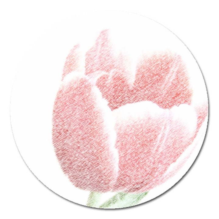 Tulip red and white pen drawing Magnet 5  (Round)