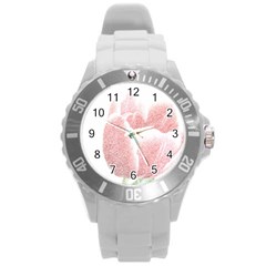 Tulip Red And White Pen Drawing Round Plastic Sport Watch (l) by picsaspassion