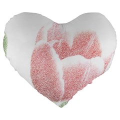 Tulip Red And White Pen Drawing Large 19  Premium Heart Shape Cushions by picsaspassion