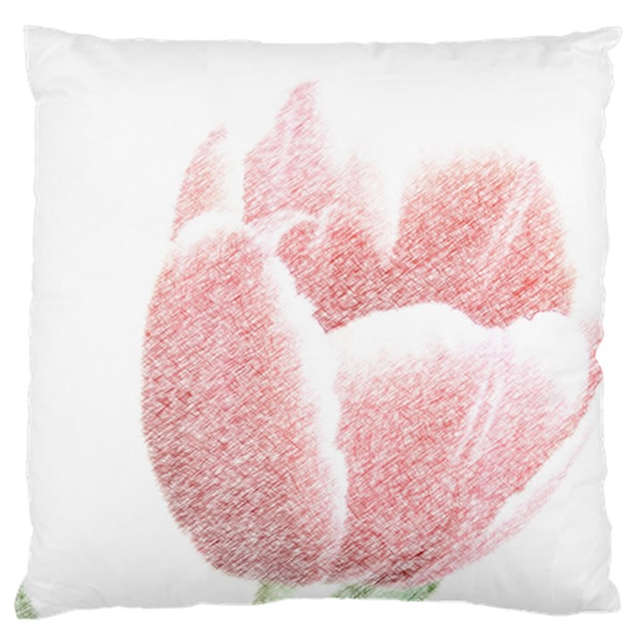 Tulip red and white pen drawing Large Flano Cushion Case (One Side)