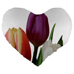 Tulips Bouquet Large 19  Premium Heart Shape Cushions by picsaspassion