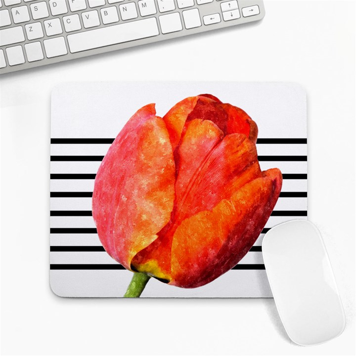 Red tulip and black stripes Large Mousepads