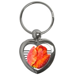 Red Tulip And Black Stripes Key Chains (heart)  by picsaspassion