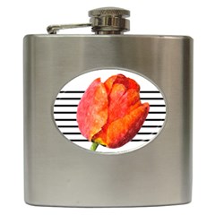 Red Tulip And Black Stripes Hip Flask (6 Oz) by picsaspassion