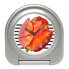 Red Tulip And Black Stripes Travel Alarm Clock