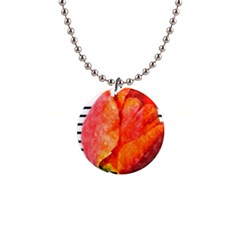 Red Tulip And Black Stripes 1  Button Necklace by picsaspassion