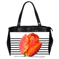 Red Tulip And Black Stripes Oversize Office Handbag (2 Sides) by picsaspassion