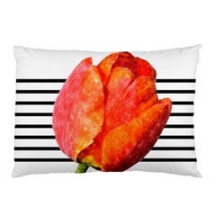 Red Tulip And Black Stripes Pillow Case (two Sides) by picsaspassion