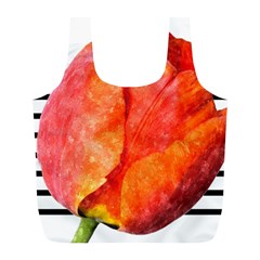 Red Tulip And Black Stripes Full Print Recycle Bag (l) by picsaspassion