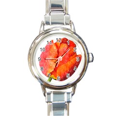 Red Tulip, Watercolor Art Round Italian Charm Watch by picsaspassion