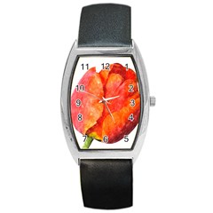 Red Tulip, Watercolor Art Barrel Style Metal Watch by picsaspassion