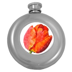 Red Tulip, Watercolor Art Round Hip Flask (5 Oz)