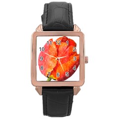 Red Tulip, Watercolor Art Rose Gold Leather Watch  by picsaspassion