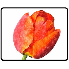 Red Tulip, Watercolor Art Double Sided Fleece Blanket (medium)  by picsaspassion