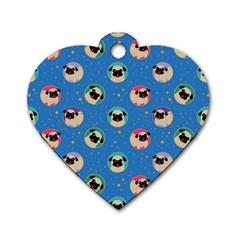 Pugs In Circles With Stars Dog Tag Heart (one Side) by PugnaciousGifts