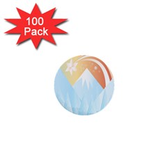 Winter Landscape Star Mountains 1  Mini Buttons (100 pack) 