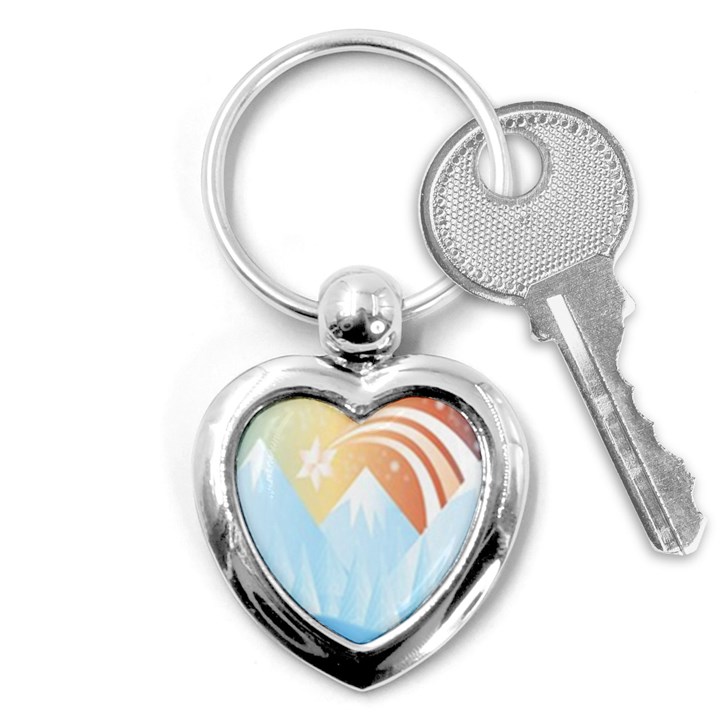 Winter Landscape Star Mountains Key Chains (Heart) 