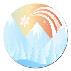 Winter Landscape Star Mountains Magnet 5  (round) by Wegoenart